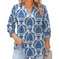 Women's Pleated V-Neck Tunic Top Blue/White Porcelain