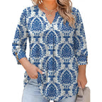 Women's Pleated V-Neck Tunic Top Blue/White Porcelain