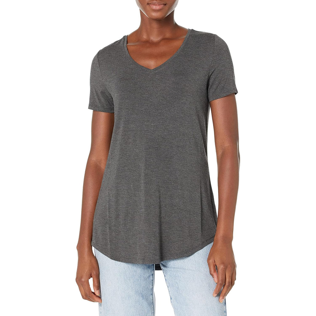 Women's Relaxed Fit V-Neck Tunic Top Charcoal Heather