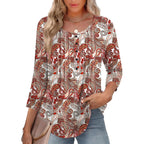 Zeagoo 3/4 Length Sleeve Womens Tops Round Neck Casual Summer Tunic Tops Basic Tees Blouses Dressy T-Shirts Pleated Shirts