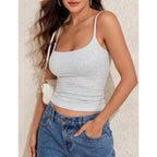 PrettyGuide Women Cotton Cami Tops Built-in Shelf Bra Unpadded Square Neck Crop Tank Top Fitted Basic Camisole Going Out Tees