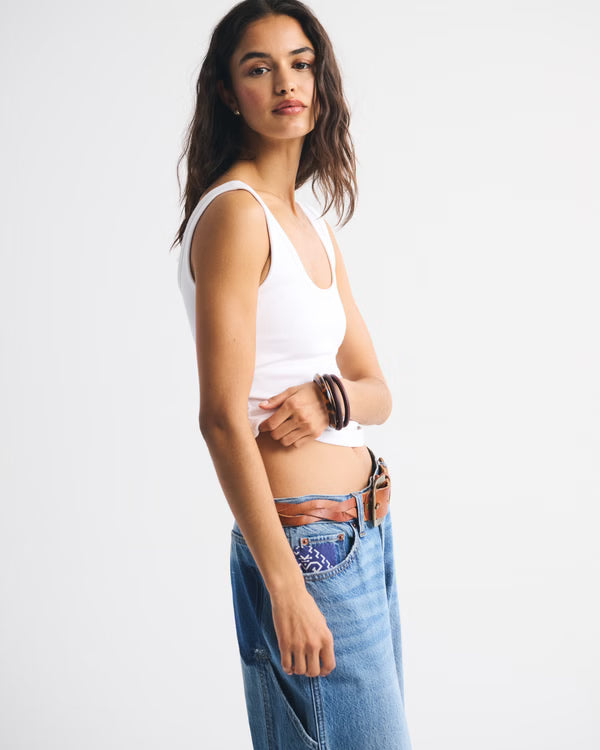 Abercrombie & Fitch Bra-Free Rib Scoopneck Tank In White