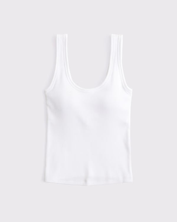 Abercrombie & Fitch Bra-Free Rib Scoopneck Tank In White