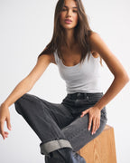 Abercrombie & Fitch Bra-Free Rib Scoopneck Tank In light gray