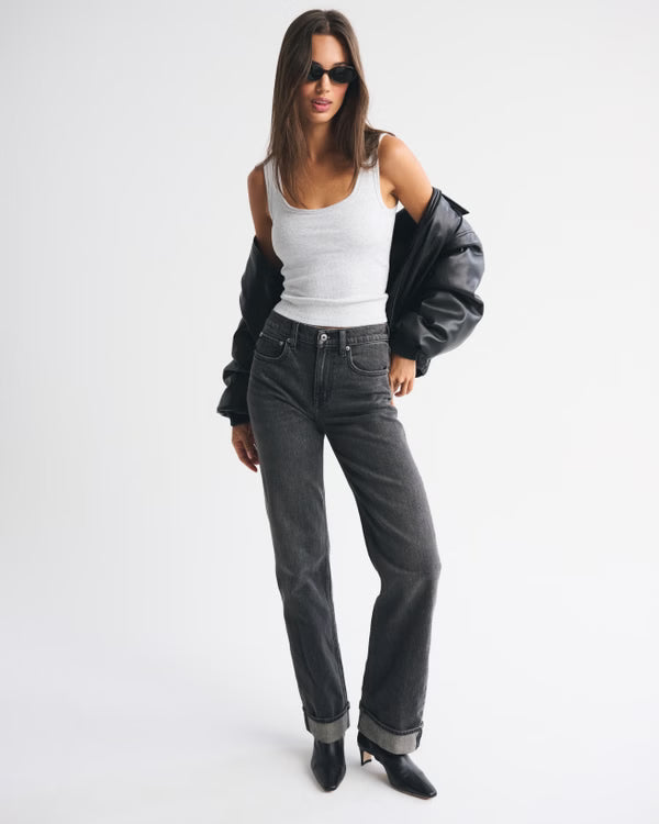 Abercrombie & Fitch Bra-Free Rib Scoopneck Tank In light gray
