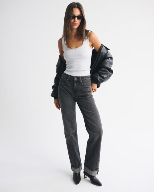 Abercrombie & Fitch Bra-Free Rib Scoopneck Tank In light gray