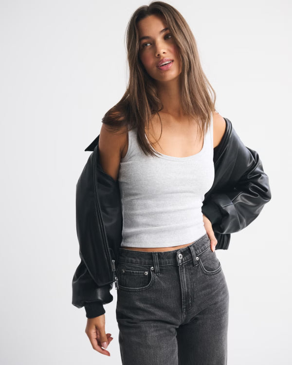 Abercrombie & Fitch Bra-Free Rib Scoopneck Tank In light gray