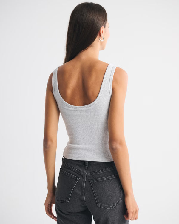 Abercrombie & Fitch Bra-Free Rib Scoopneck Tank In light gray