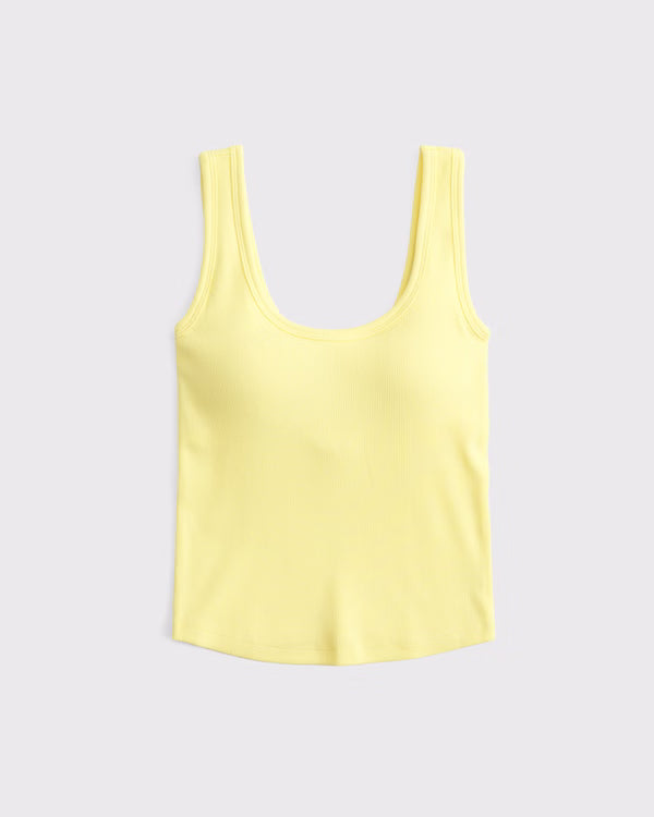 Abercrombie & Fitch Bra-Free Rib Scoopneck Tank In Yellow